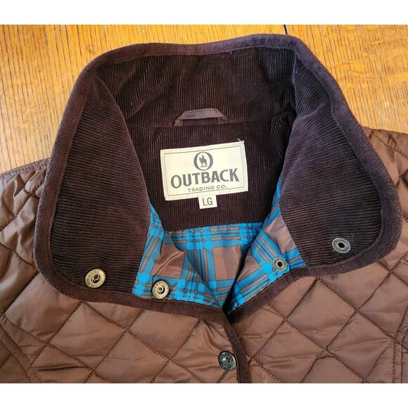 Outback Trading Co Women’s Quilted Jacket Brown Corduroy Collar Lg Plaid Lined - Picture 3 of 11
